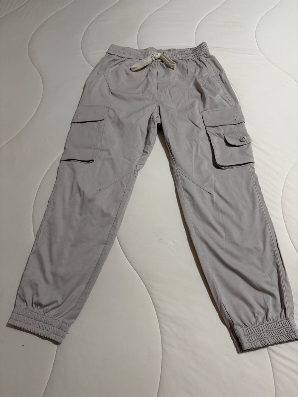 Light Gray Cargo Joggers with Drawstring Waist